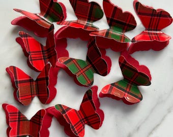 100 Grant Tartan And Shimmer Paper 3D Butterflies. Table Confetti, Burns Night, Wedding, Funeral, Birthday Etc.