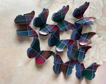100 Jardine Tartan And Shimmer Paper 3D Butterflies. Wedding Table Confetti, Burns Night, Funeral.