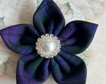 Hand Made Spirit Of Scotland Tartan  Flower Rosette Brooch