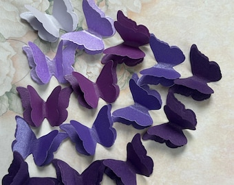 100 Purple Ombre Shimmer Paper 3D Butterflies. Wedding Table Confetti, Burns Night, Funeral. Wall Art