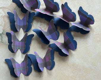 100 PrideOf Scotland Tartan And Shimmer Paper 3D Butterflies. Wedding Table Confetti, Burns Night, Funeral.