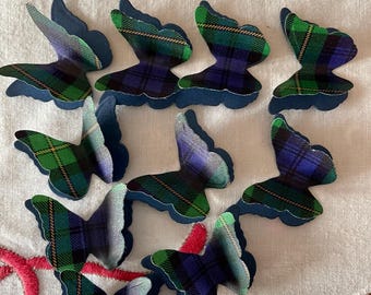 100 Gordon Highlands Tartan And Shimmer Paper 3D Butterflies. Wedding Table Confetti, Burns Night, Funeral.