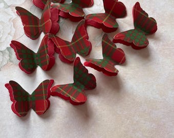 100 Cameron Tartan And Shimmer Paper 3D Butterflies. Wedding Table Confetti, Burns Night, Funeral.