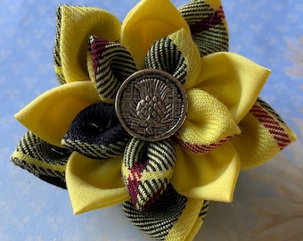 Hand Made MacLeod Yellow Tartan 3D Flower Rosette Brooch