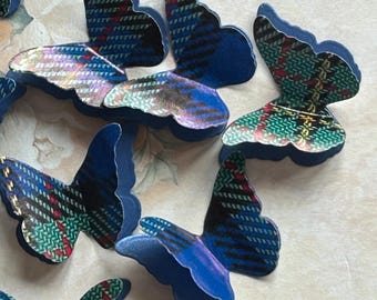 100 MacLaren Tartan And Shimmer Paper 3D Butterflies. Wedding Table Confetti, Burns Night, Funeral.