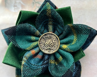 Handmade Farquharson Ancient Tartan 3D Flower Rosette Brooch