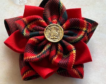 Hand Made Munro Tartan 3D Flower Rosette Brooch