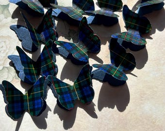 100 MacKewan Tartan And Shimmer Paper 3D Butterflies. Wedding Table Confetti, Burns Night, Funeral.