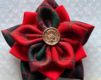 Robertson Tartan 3D Flower Rosette Brooch