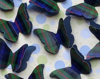 100 Murray Tartan And Shimmer Paper 3D Butterflies. Wedding Table Confetti, Burns Night, Funeral.