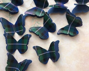 100 Forbes Tartan And Shimmer Paper 3D Butterflies. Wedding Table Confetti, Burns Night, Funeral.
