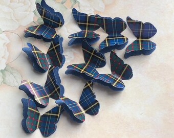 100 MacMillan Tartan And Shimmer Paper 3D Butterflies. Wedding Table Confetti, Burns Night, Funeral.