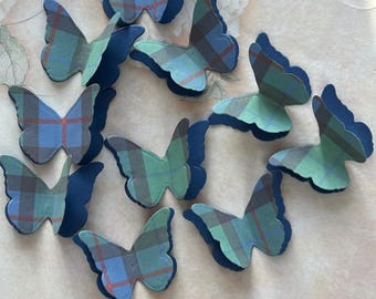 100 Flower Of Scotland Tartan And Shimmer Paper 3D Butterflies. Wedding Table Confetti, Burns Night, Funeral.