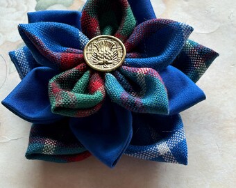 Hand Made Edinburgh Tartan 3D Flower Rosette Brooch
