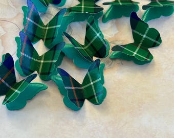 100 Duncan Tartan And Shimmer Paper 3D Butterflies. Wedding Table Confetti, Burns Night, Funeral.