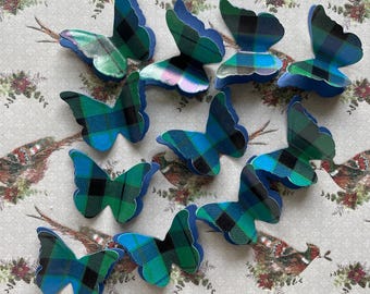 100 MacKay Tartan And Shimmer Paper 3D Butterflies. Wedding Table Confetti, Burns Night, Funeral.