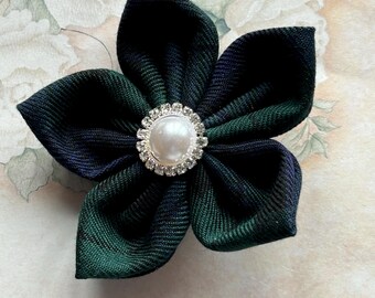 Hand Made Black Watch Tartan  Flower Rosette Brooch