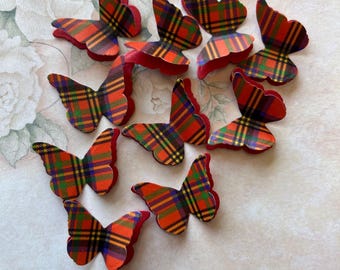 100 Hepburn Tartan And Shimmer Paper 3D Butterflies. Wedding Table Confetti, Burns Night, Funeral.