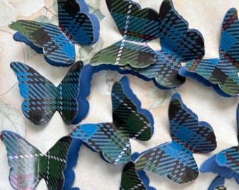 100 MacKenzie Tartan And Shimmer Paper 3D Butterflies. Wedding Table Confetti, Burns Night, Funeral.