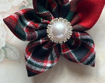 Hand Made MacFarlane Tartan  Flower Rosette Brooch