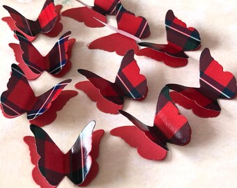 100 Sinclair Tartan And Shimmer Paper 3D Butterflies. Wedding Table Confetti, Burns Night, Funeral.
