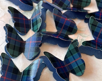 100 Morrison Tartan And Shimmer Paper 3D Butterflies. Wedding Table Confetti, Burns Night, Funeral.