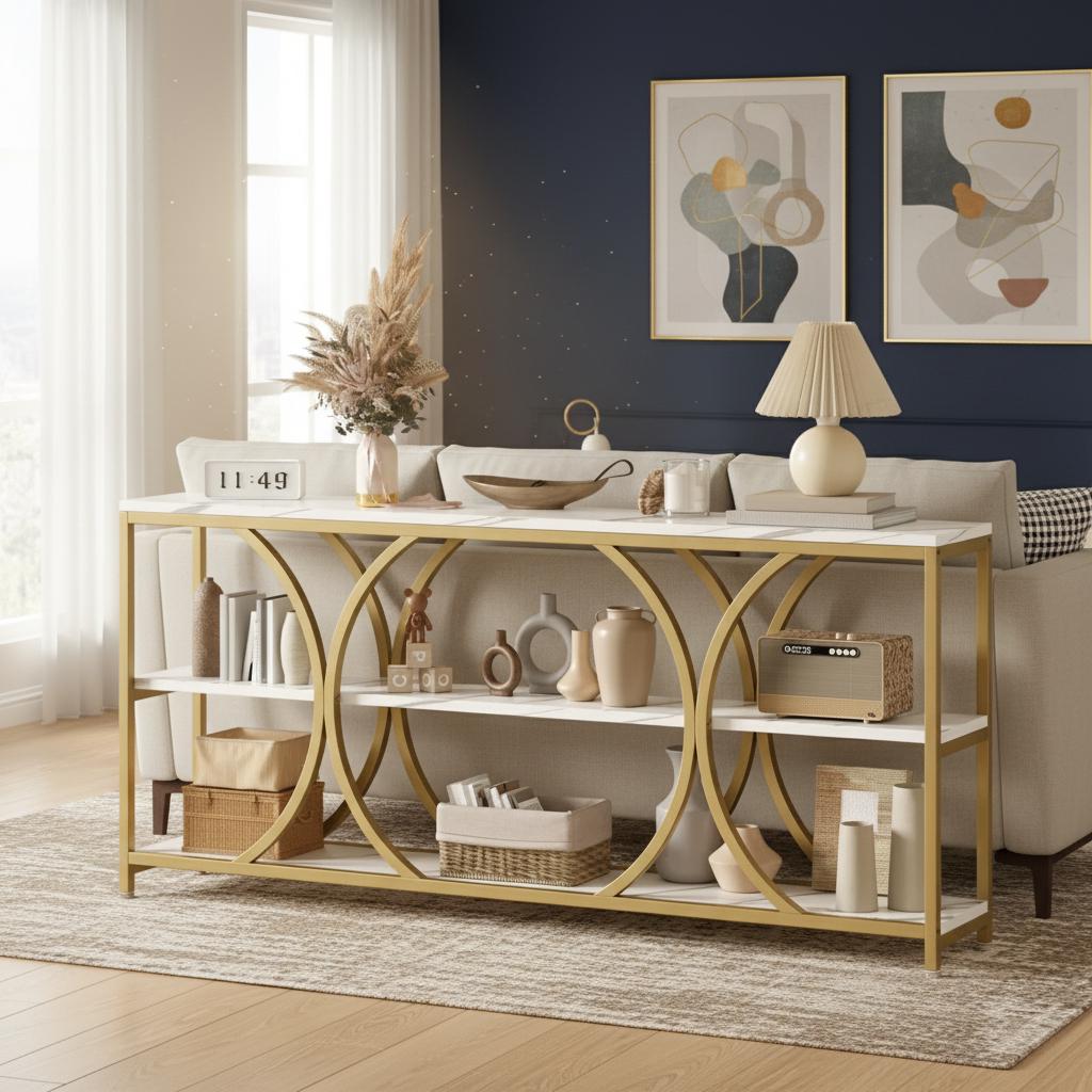 Extra Long 70.8 Inch Console Table: Modern 3-tier Entryway Storage ...