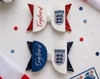 The England Fan Bow  | Handmade England Football Hair Clip | World Cup Glitter Bow | Cute Toddler & Girl Hair Accessory