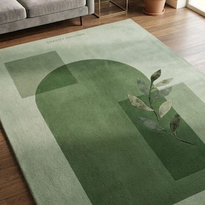 Alfombra Green Arch moderna minimalista de lana tejida a mano con diseño geométrico, lujosa, suave y mullida para sala de estar. Tamaños personalizados: 5x8, 6x9, 8x10, 9x12.