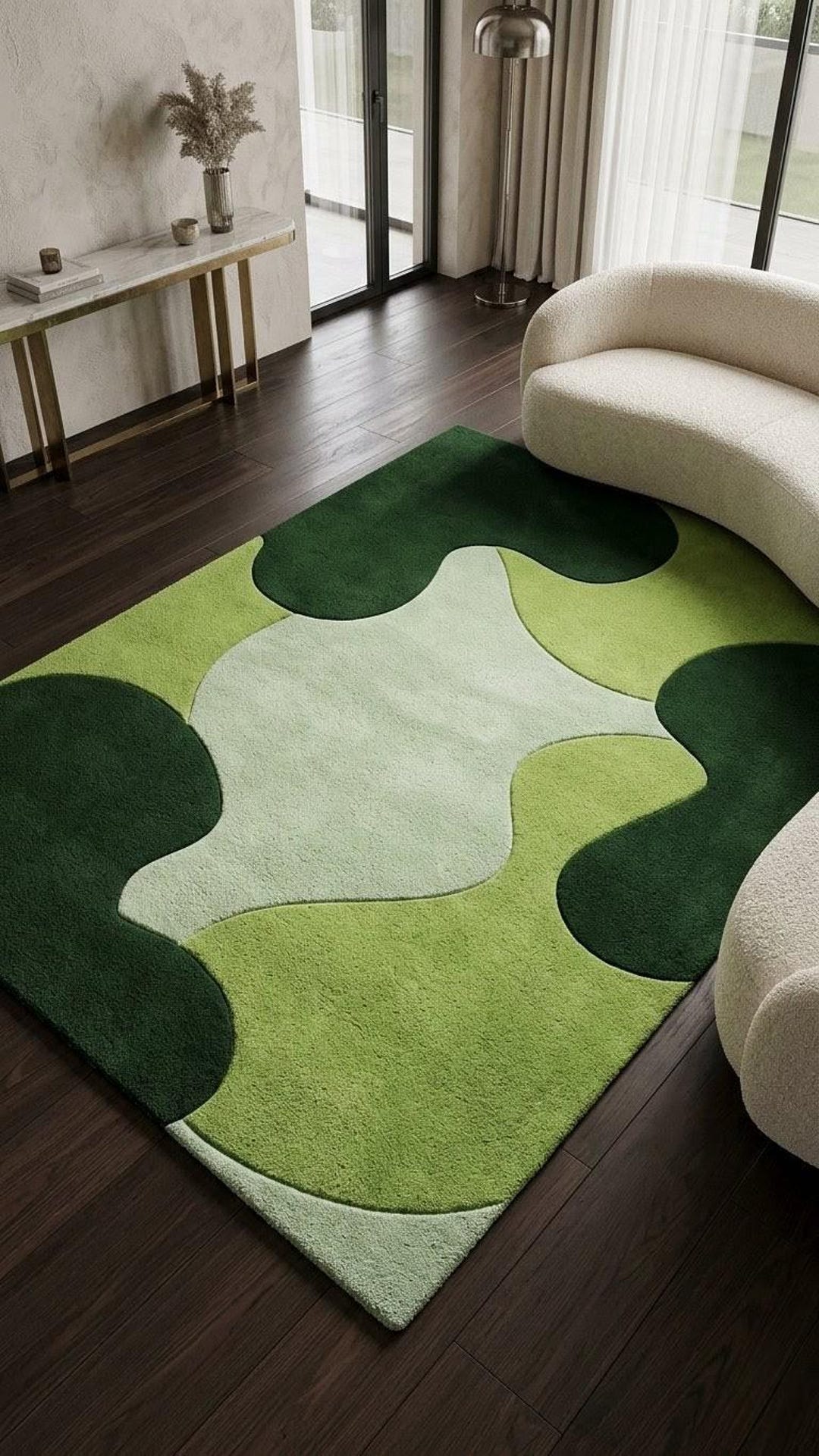 Puddle Rug Shape Abstract Sage Green Puddle Rug Modern Forest Green Mint Wavy Area Rug ...