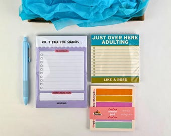 The Just Adulting Set - Funny Stationery Gift for Her - List Pad, Memo Pad and Pen