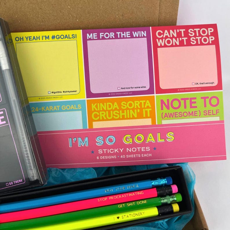 Unapologetic Stationery Set – Embossed Pencils, Sticky Notes, Gel Pen ...