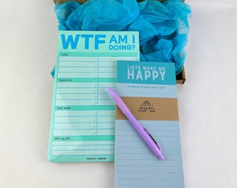 Stationery Set: Weekly Planner, List Pad, Pen – Relatable Humor Gift