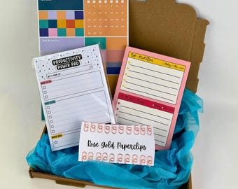 A5 Daily Planner, A6 Productivity Pad, Rose Gold Paperclips, Pen Set