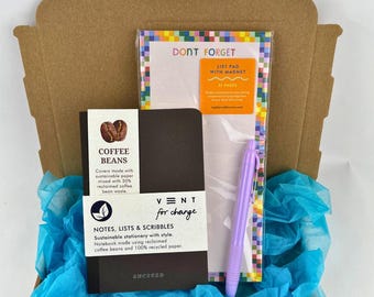 Recycled Coffee Bean Notebook, List Pad, Pen Set – Sustainable Stationery Gift