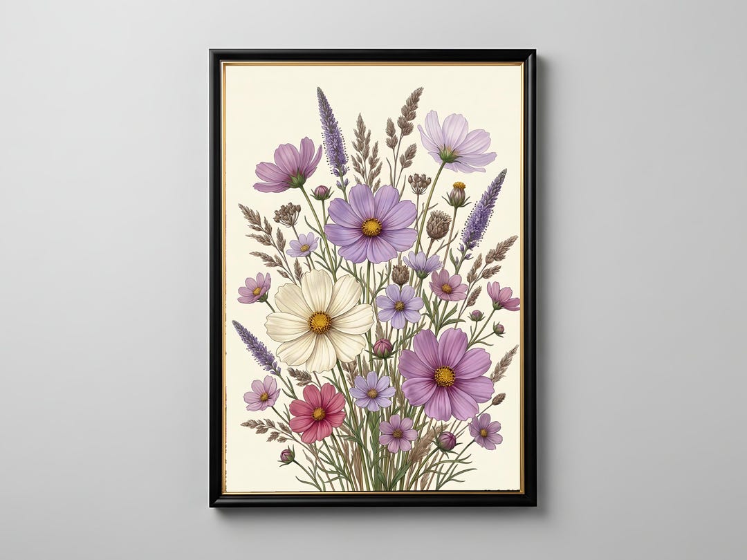 Pastel Botanical Floral Print | Wildflower Bouquet Wall Art (digital ...