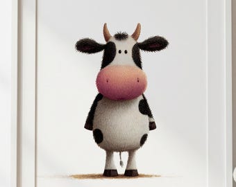 Cow Nursery Wall Art Print | Farm Animal Nursery Decor | Neutral Baby Room Wall Art | Kids Room Decor | Farm Nursery Art