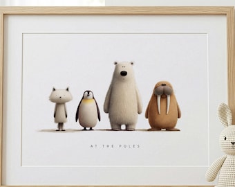 Polar Animal Nursery Wall Art | Arctic Animals Print | Penguin Polar Bear Arctic Fox Walrus | Neutral Nursery Decor | Baby Room Wall Art