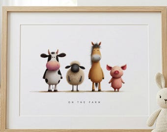 Farm Animal Nursery Wall Art | Cow Pig Horse Sheep Print | Farm Nursery Decor | Farmyard Nursery Art | Neutral Baby Room Wall Decor