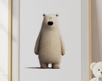 Polar Bear Wall Art Print | Polar Nursery Decor | Arctic Animal Nursery Art | Neutral Baby Room Wall Art | Minimalist Kids Room Decor