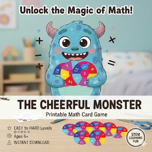 El Monstruo Alegre: Juego de cartas de matemáticas imprimible (Descarga inmediata)