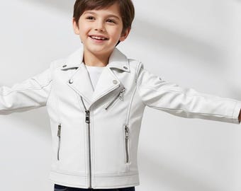 Authentic Leather Jacket with Modern Stitching - Kids Jacket with Zipper & Pockets
