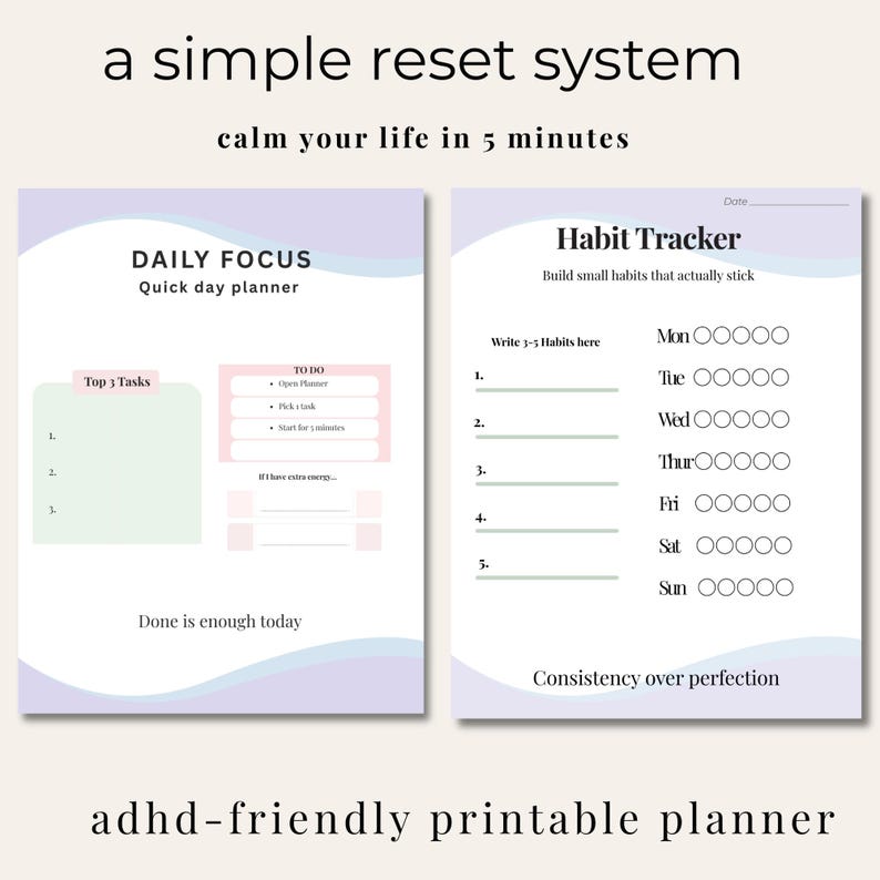 ADHD-planner afdrukbaar | ADHD-resetsysteem | Eenvoudige afdrukbare planner voor overweldigen | Dagplanner voor weinig energie | Planner voor uitvoerende functies, pdf afbeelding 4