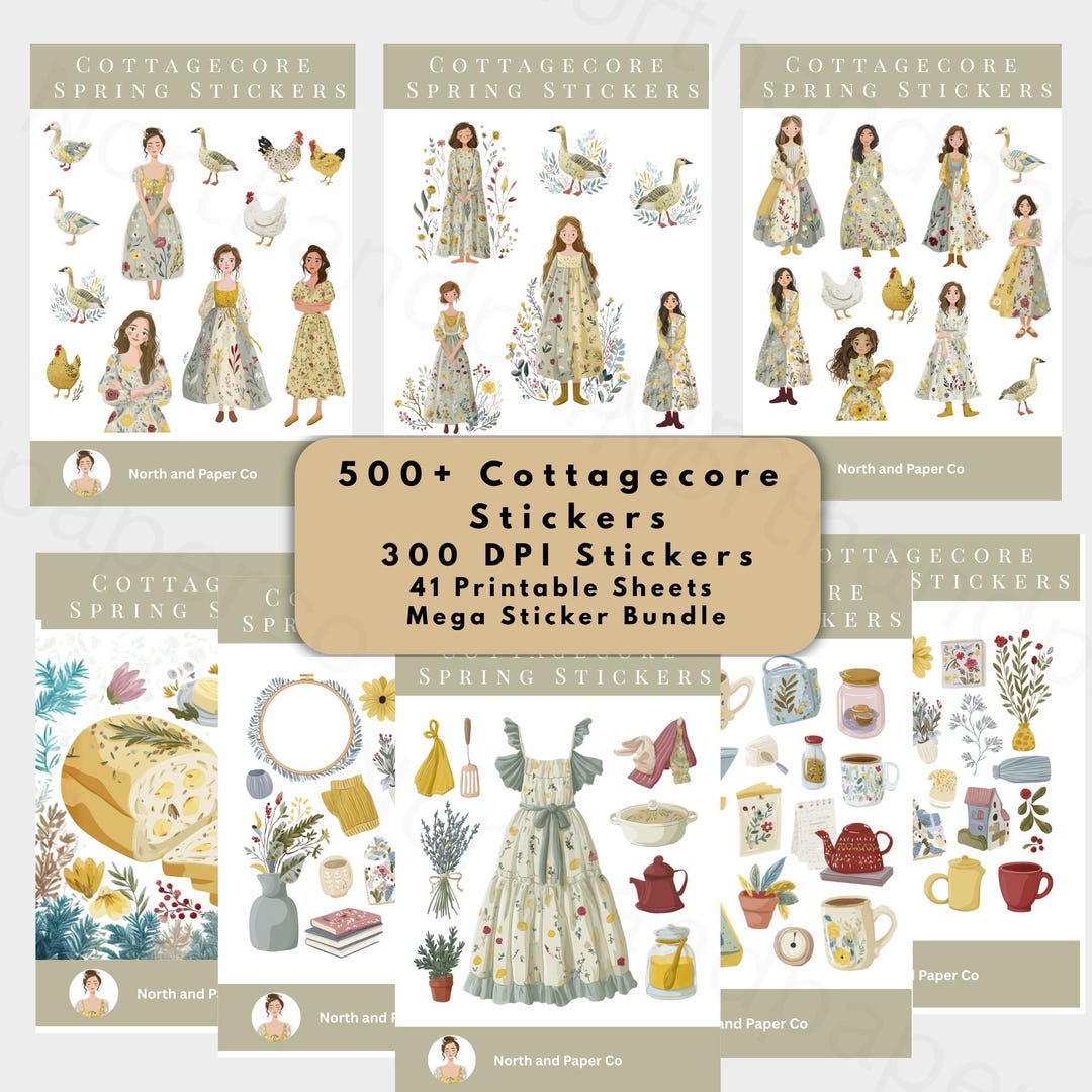 500+ Cottagecore Stickers Printable, 41 Planner Sticker Sheets, Junk ...
