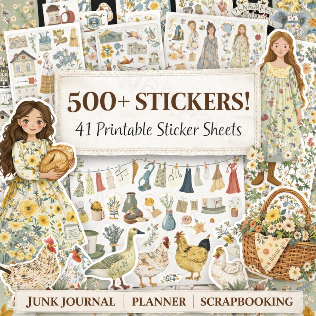 500+ Cottagecore Stickers Printable, 41 Planner Sticker Sheets, Junk ...