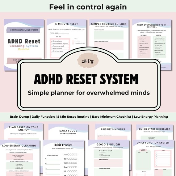 ADHD Planner Printable | ADHD Reset System | Simple Printable Planner for Overwhelm | Low Energy Day Planner |Executive Function Planner PDF