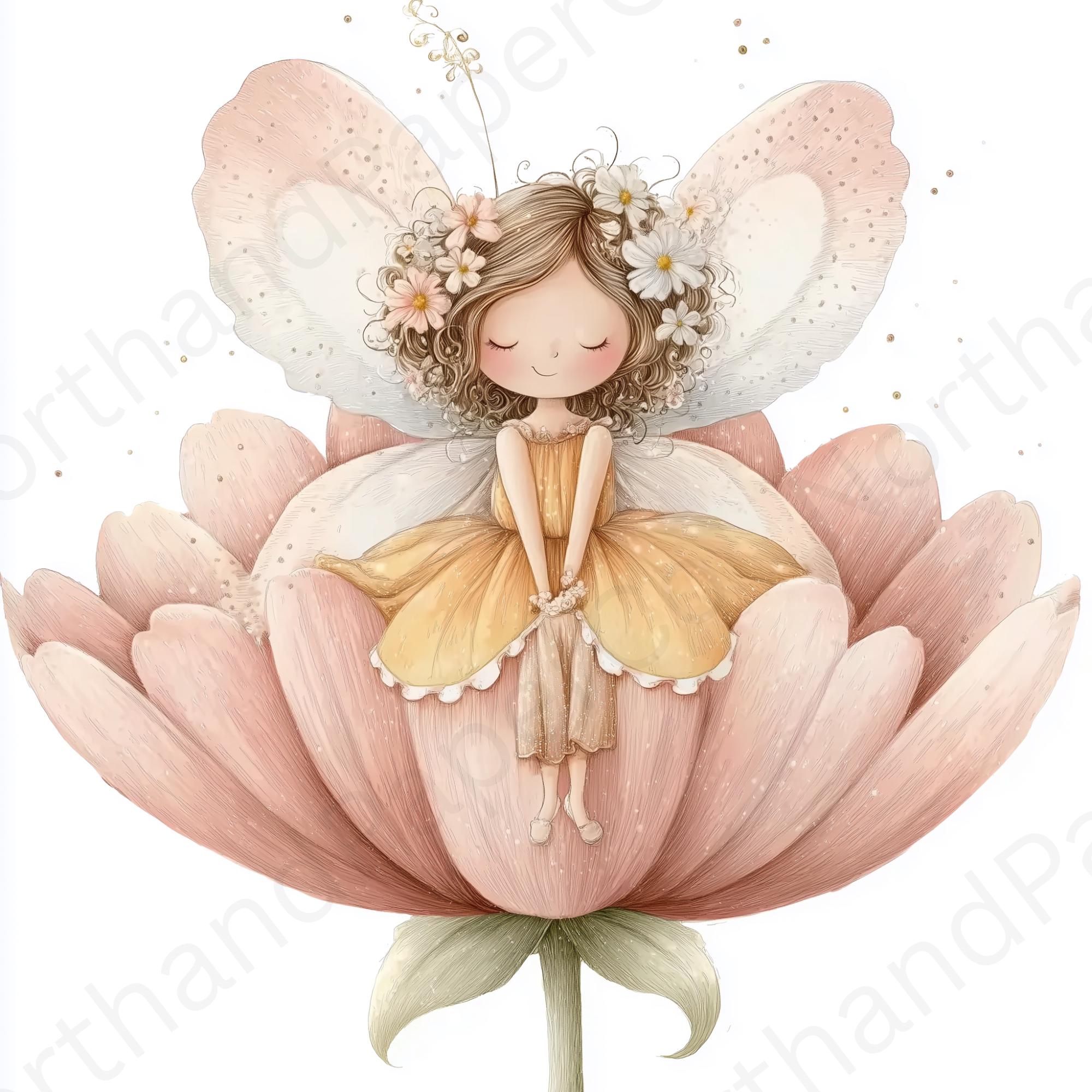 Pink Watercolor Fairy Clipart Bundle, Whimsical Magical Garden PNG ...