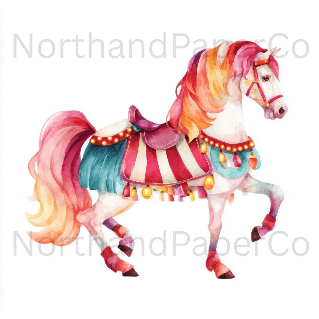 Baby Circus Clipart Watercolor PNG Bundle, Cute Circus Animals Clowns ...