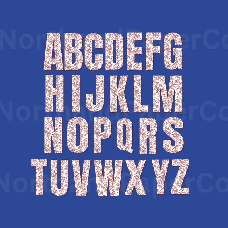 Blue Toile Varsity Alphabet PNG, Floral Varsity Letters A-Z Numbers ...