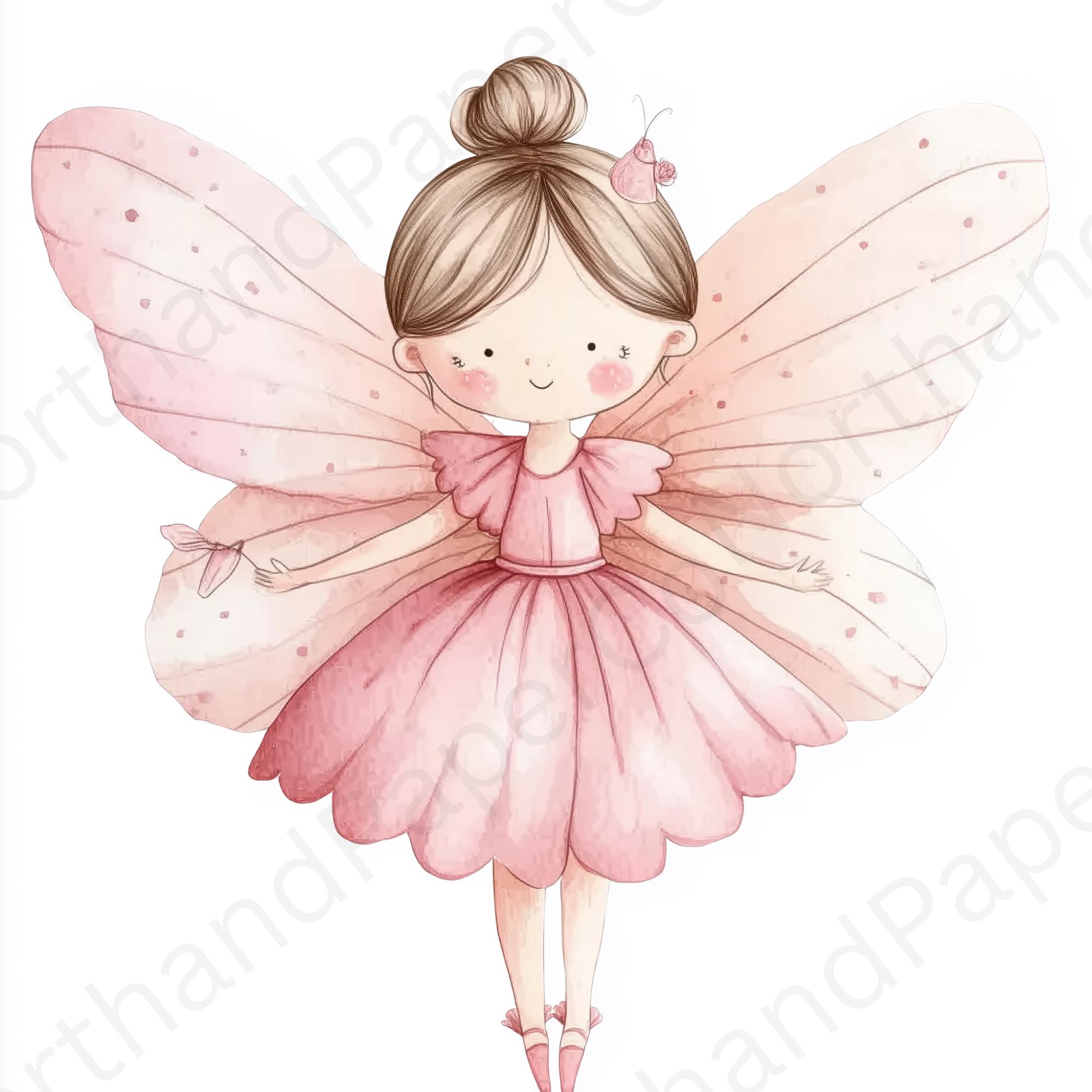 Pink Watercolor Fairy Clipart Bundle, Whimsical Magical Garden PNG ...